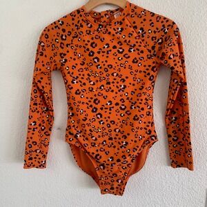 5 for $25! Cat & Jack Orange Leopard Print Long Sleeve Kids Rashguard Swimsuit